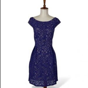 Shoshanna Cecile Dress Women 10 Lace Illusion Crew Neck Cap Sleeve Mini Sheath